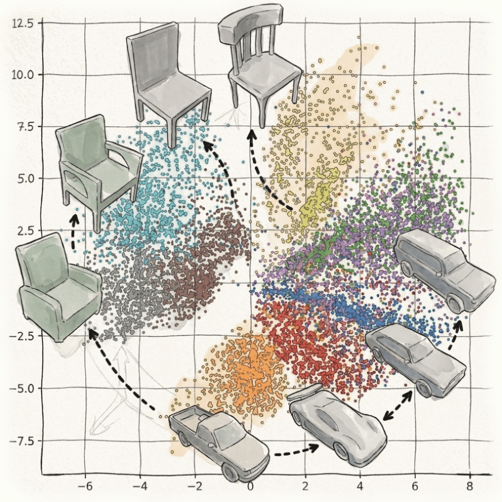 Geometries generated from a learned latent design space
